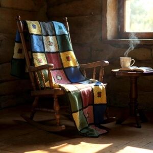 Hand Made crochet Throw granny square multicolor brights with 3D flowers